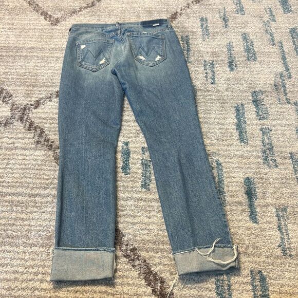 MOTHER Jeans Cuffed Distressed Ripped Denim Jeans Size 25 - Picture 4 of 6